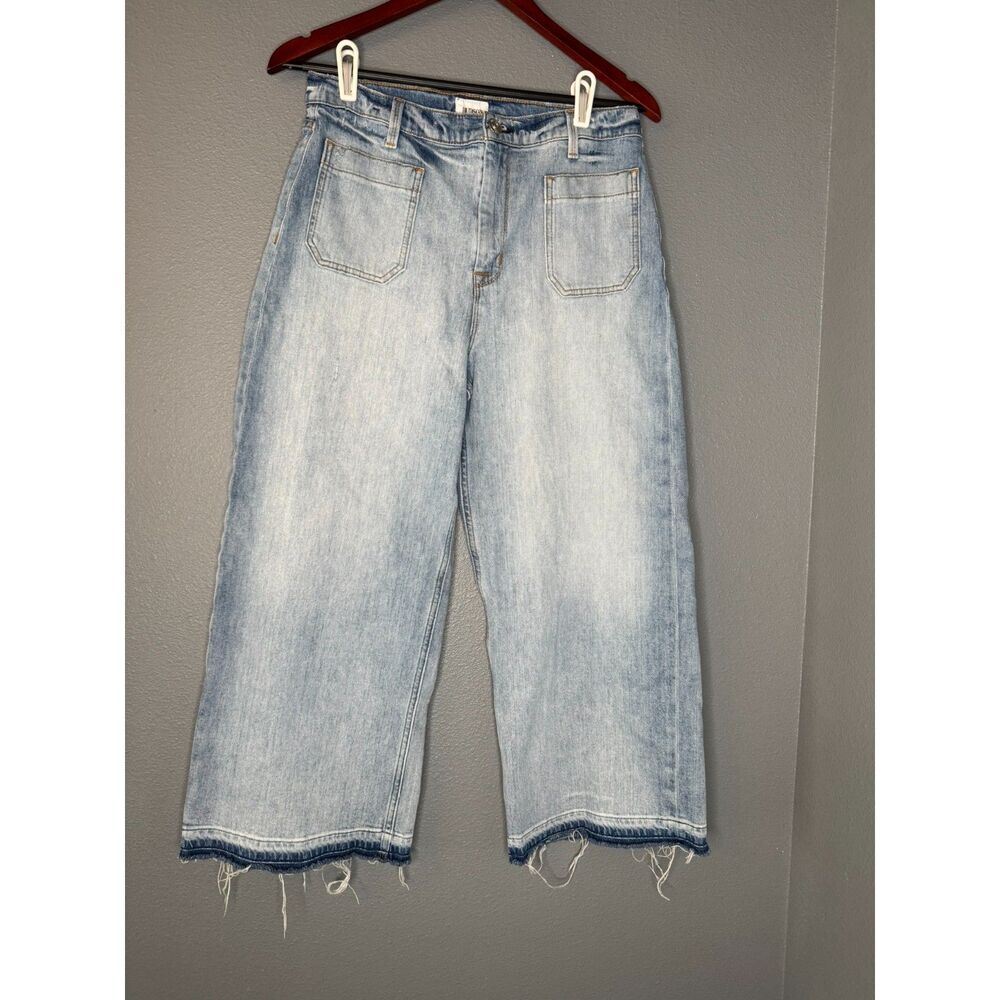 Hudson Holly High Rise Wide Leg Crop Jeans Raw Hem Light Wash Women's 32